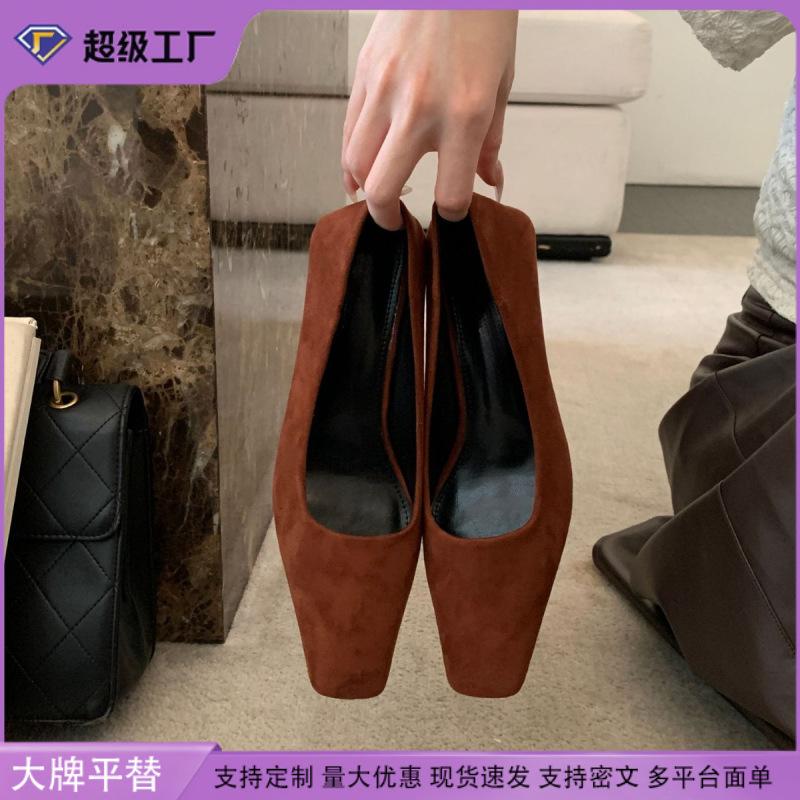 Single Shoes 2025 Spring Women's Korean Version Suede Retro High Heels Women's High-end Sense Solid Color Square Head Shoes Children