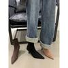 High Heel Pointed Suede Skinny Boots Small Short Boots Women'S Shoes Spring, Autumn And Winter Velvet Korean Small Ankle Boots