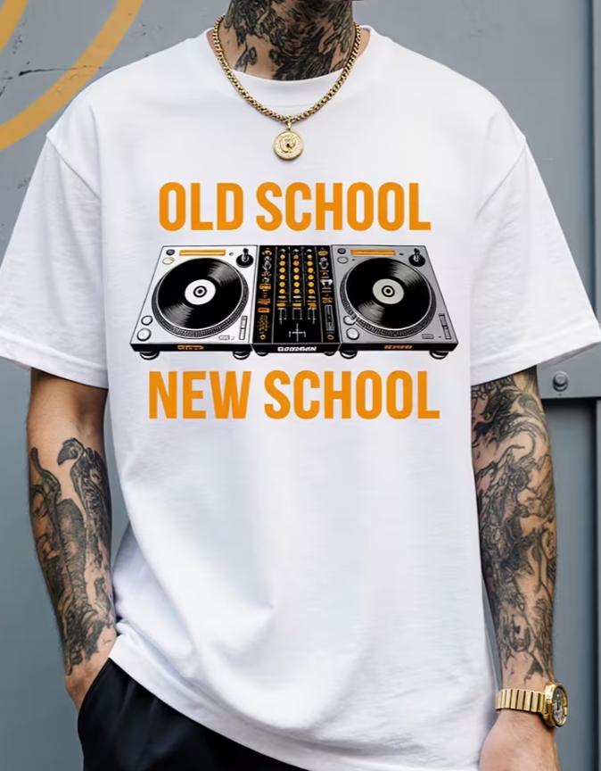 Old School New School DJ Tshirts White Roundneck Tshirts with Tops Suitable Very Suitable for Hiphop Retro Enthusiasts Unisexs