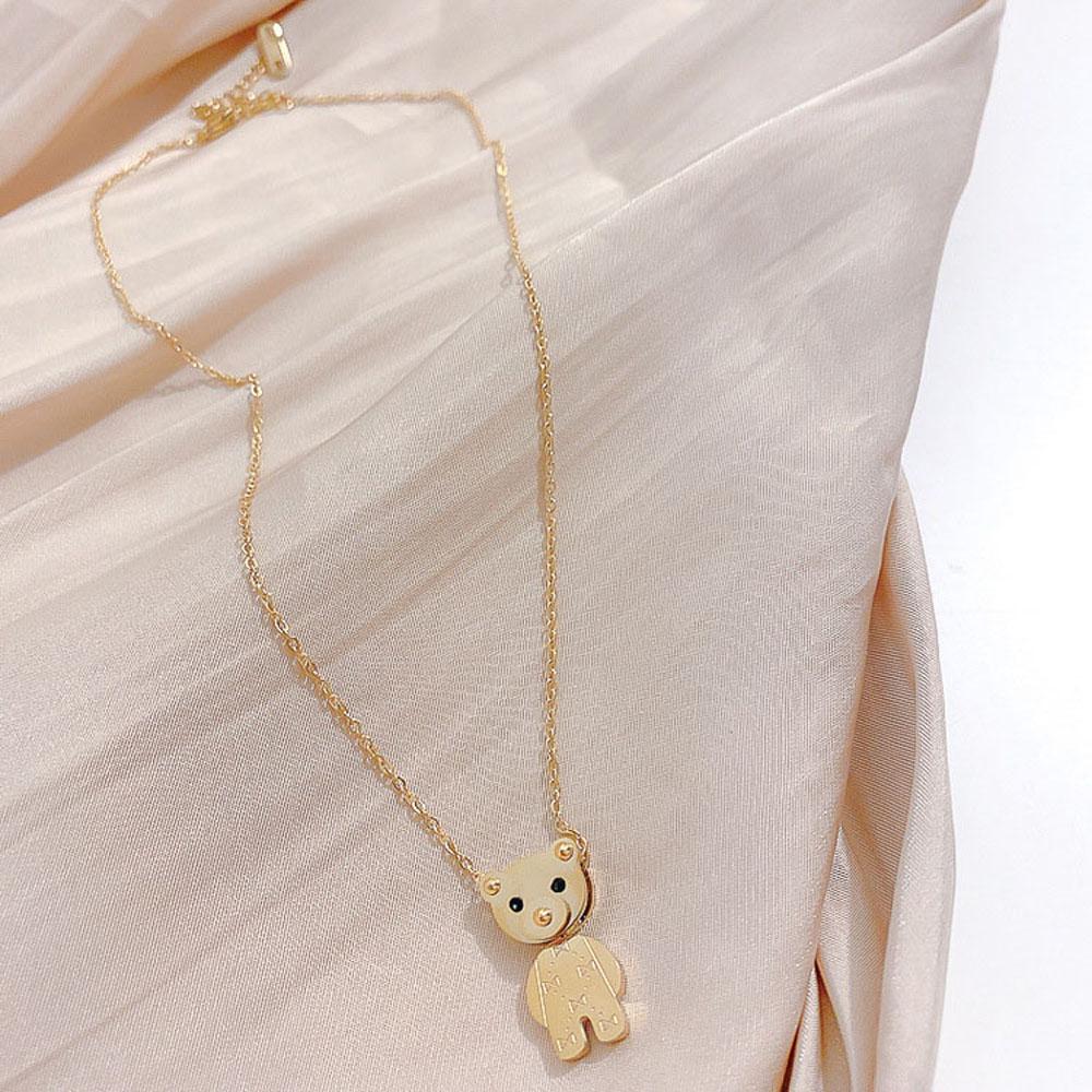 Simple Women Hip Hop Stainless Steel Exquisite Fashion Jewelry Bear Pendant Necklace Clavicle Chain