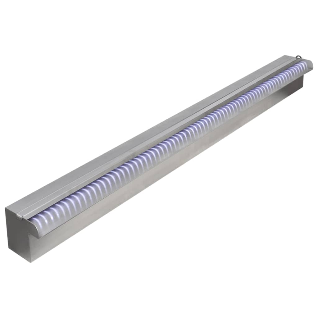 Pool Waterfall Fountain with LEDs Rectangular Stainless Steel 90 cm