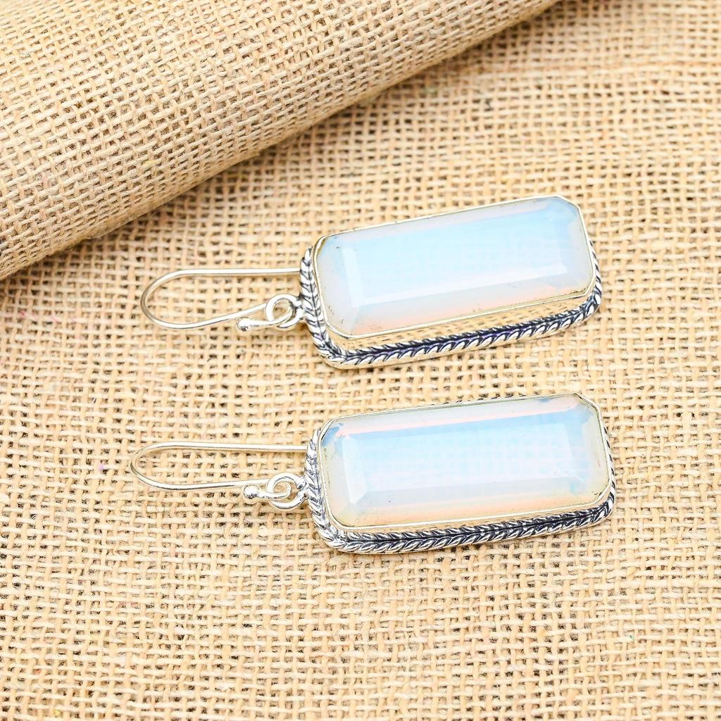 Milky Opal Gemstone Handmade 925 Sterling Silver Jewelry Lovely Earrings For Women