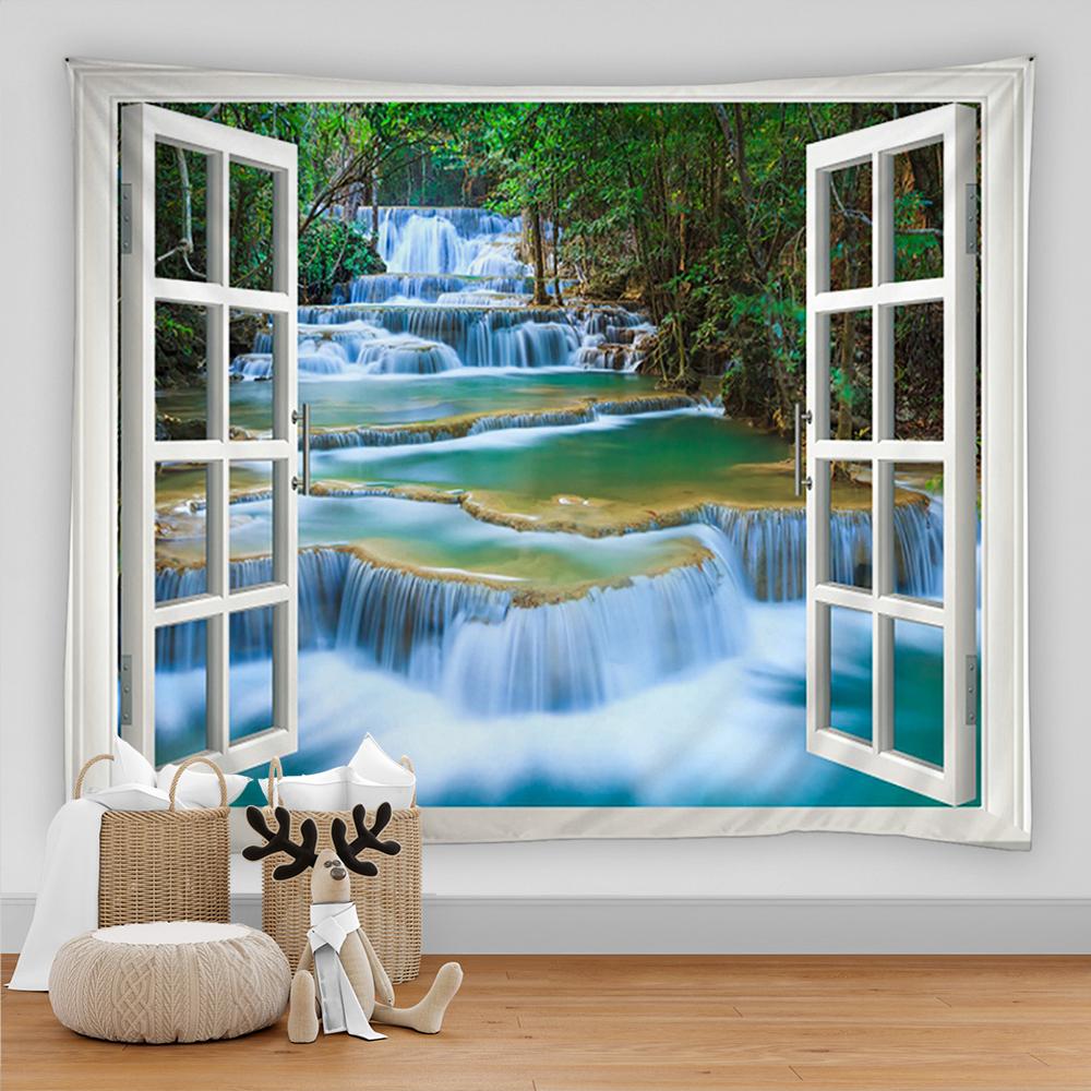 3D вид из окна, украшение, гобелен, настенный гобелен в стиле хиппи, декоративный гобелен в стиле бохо, настенный гобелен для спальни, общежития