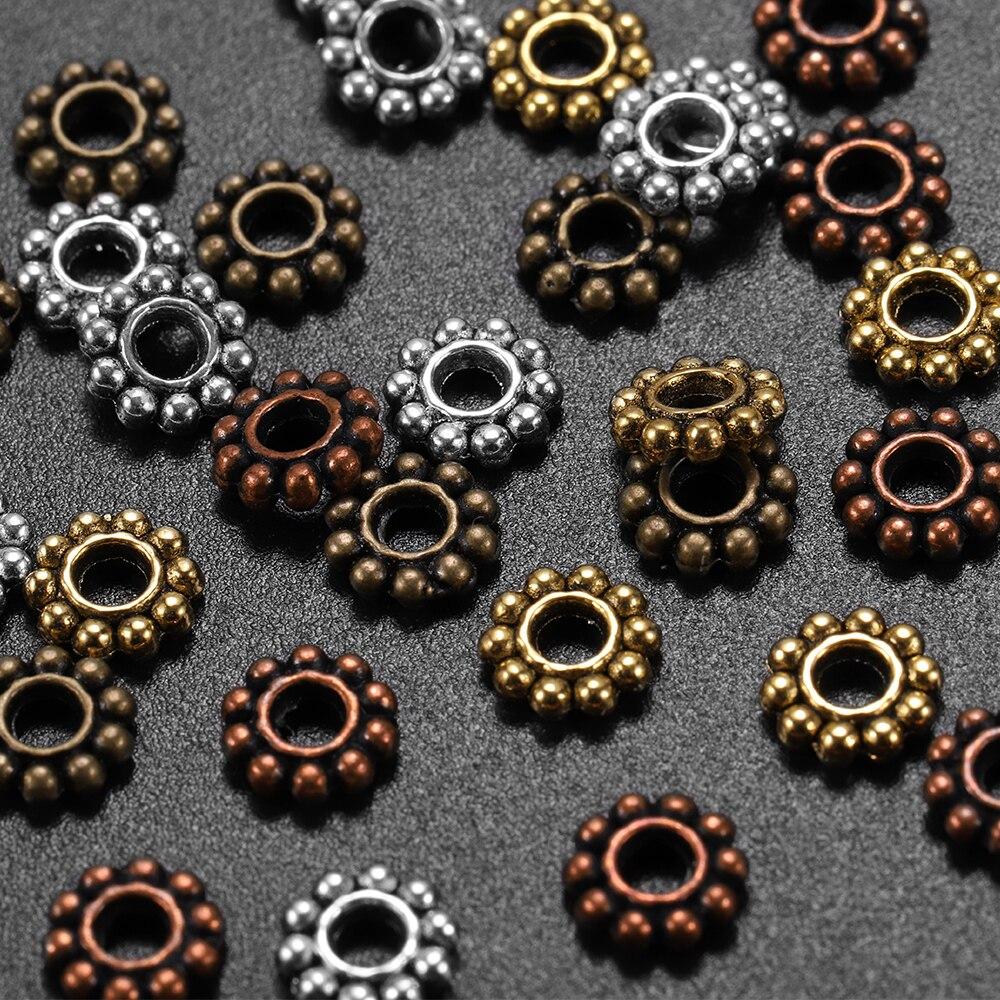 100 шт./лот 6,5 мм античное золото бронзовый тон цветок ромашки металлические разделительные бусины колесо для изготовления ювелирных изделий аксессуары для рукоделия