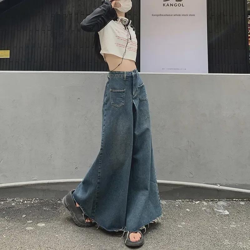 Большие расклешенные широкие джинсы для женщин - корейский гонконгский стиль, повседневный весенне-осенний крой