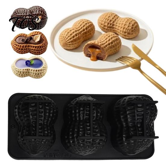 Peanut Shaped Silicone Mold Baking Mold, with 3 Cavity, Flexible Non-stick Multipurpose Accessory Tray, for DIY Chocolate Mousse Cake Biscuit
