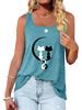 Women Fashion Cat Printed Tank Top Summer Casual Round Collar Sleeveless Shirt
