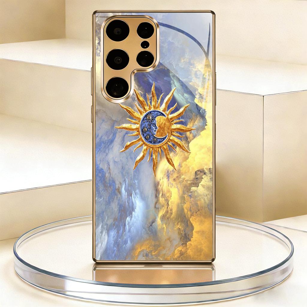 Позолоченный чехол для телефона из закаленного стекла, совместимый с Galaxy S26 S25 S24 S23 S22 Ultra Plus. Имеет дизайн облака короны.
