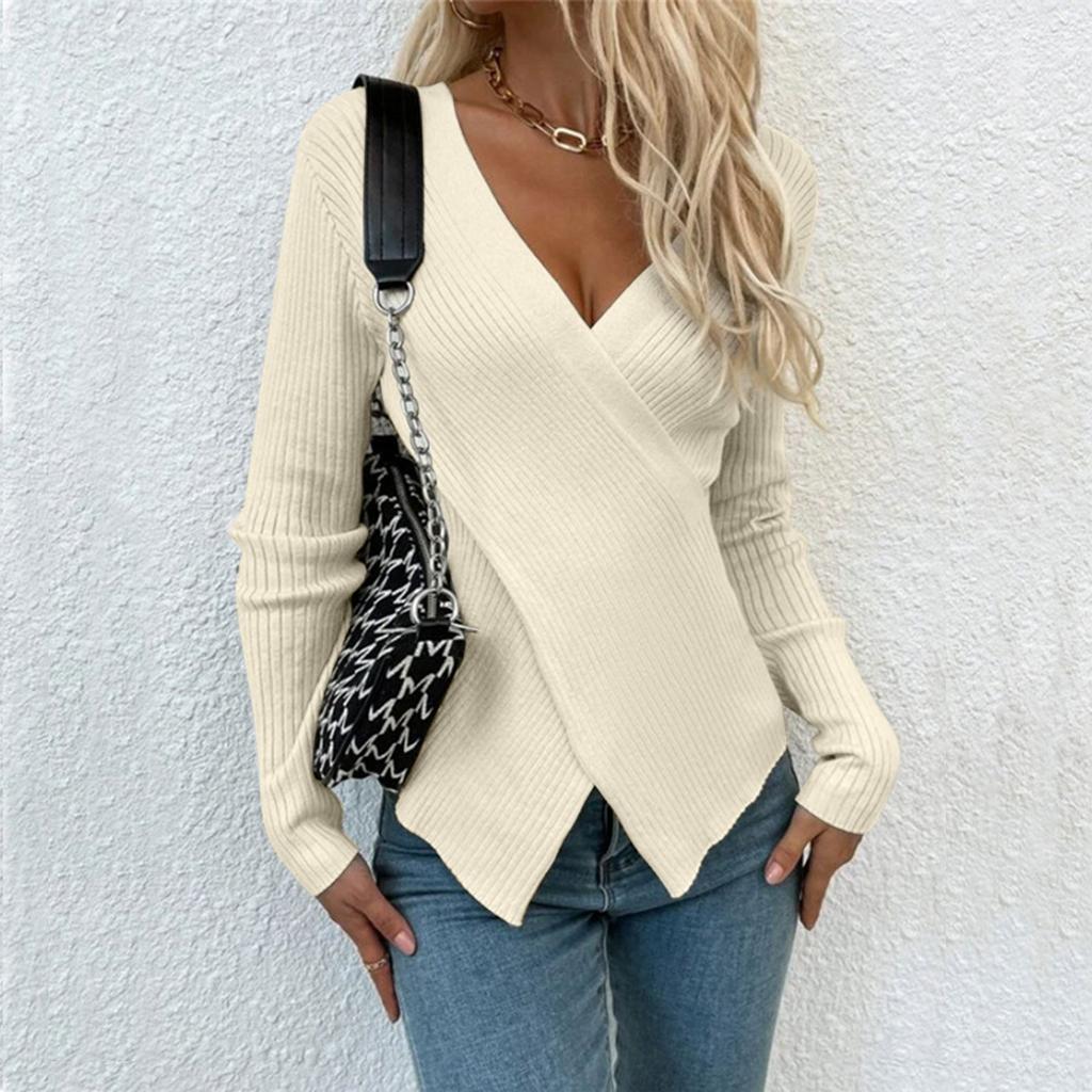 Женский модный повседневный однотонный свитер с длинным рукавом, тонкий свитер, пуловер, топ