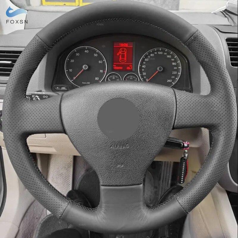 Оплетки на руле для VW Old Golf 5 (В) MK5 Polo Jetta Tiguan Sagitar Touran Caddy Автомобильный руль Черный кожаный чехол