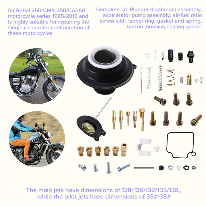 Carburetor Repair Kit For Honda Rebel 250/CMX 250/CA250 1985 - 2016 Single Carburetor Version With Plunger Assembly