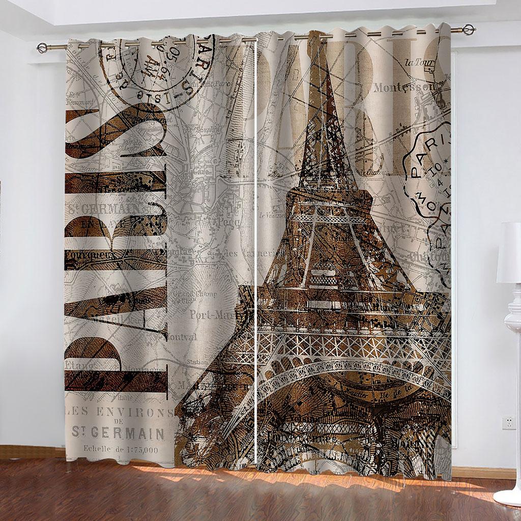 Paris Oil Painting Design Eiffel Tower In the Streets Thin Window Curtains for Living Room Bedroom Decor On Sale 2 Pieces
