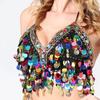 Women's Belly Dance Top - Sparkling Sequin Bra with Coin Chains & Fringe