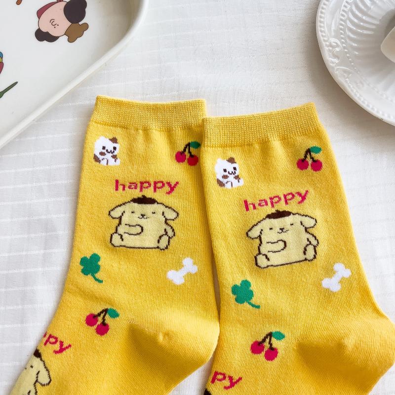 1 пара Дышащие Минималистичный Дизайн Повседневные Спортивные Носки Pom Pom Purin Носки Средней Длины Подарки для Девочек Милые Аниме Мультяшные Носки