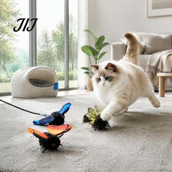 Stimulating Hunting Toys for Cats Smart Sensing Flapping Butterfly Cat Toy, Realistic Wing Motion Kitten Chasing Stalking Pouncing Automatic