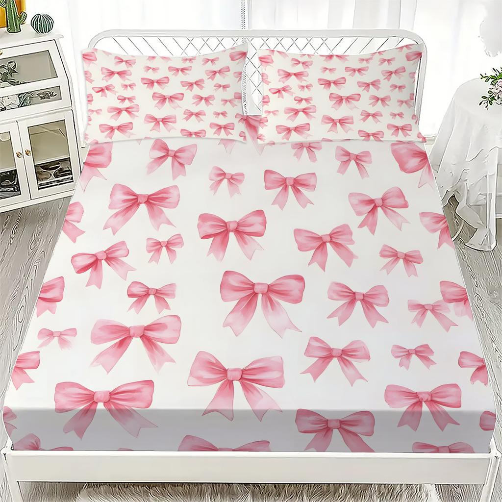 Bowknot Personalized Fitted Sheet Set Bowknot Personalized Bedding Set Comfortable Skin Friendly Cute Style 180x220cm