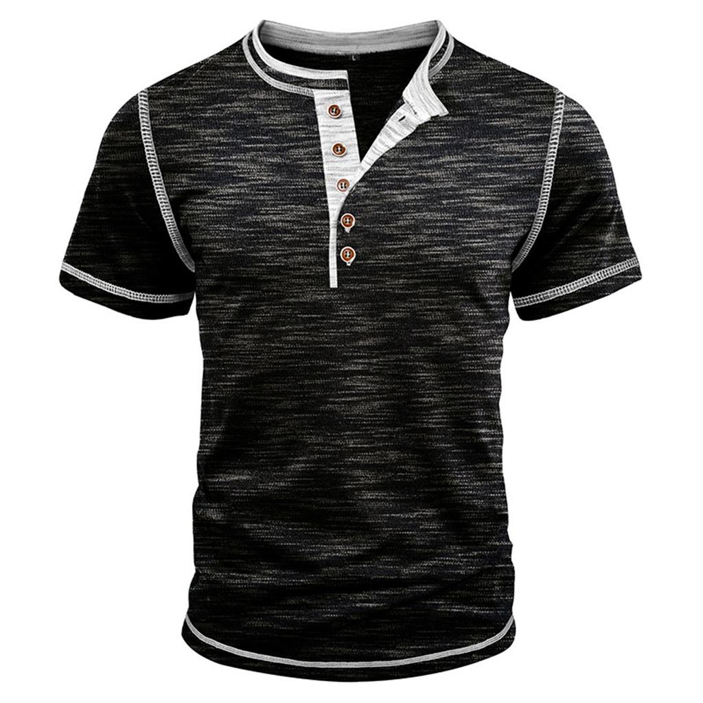 Men's Short Sleeved Lapel Collar T-shirt Casual Round Neck Top