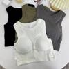 Women Bottoming Vest Seamless Sleeveless Pure Color Padded Stretchy Round Neck Dry Dry Cooling Crop Top Summer Sport Basic Tank Top