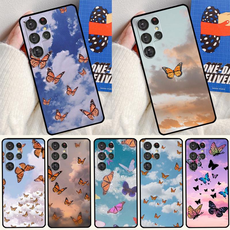 Butterfly Sky Phone Case For Samsung Galaxy S25 Ultra S24 S23 Ultra S9 S10 S20 S21 S22 Plus S24 FE Cover
