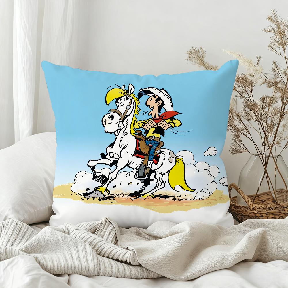 Classic Funny Comic LuckyLuke Pillow Case Bedroom Sofa Living Room Backrest Decoration Square Cushion Nap Time