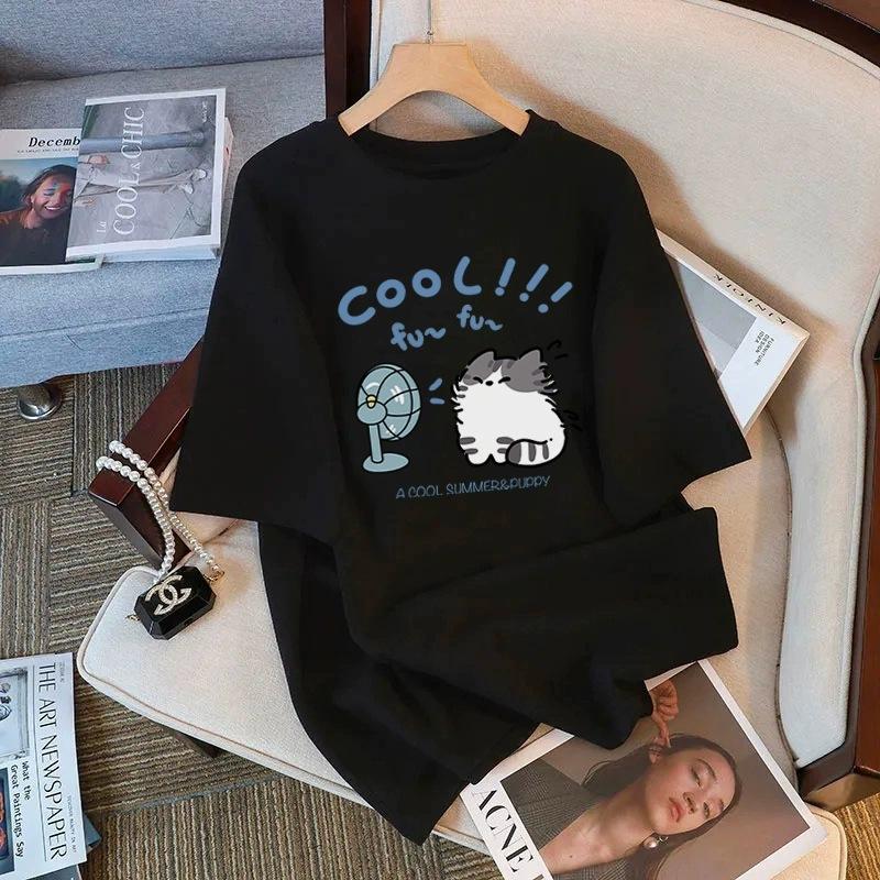 Футболка из чистого хлопка белого цвета с короткими рукавами для женщин на лето, новый большой размер, свободный дизайн, тонкий топ с короткими рукавами и принтом