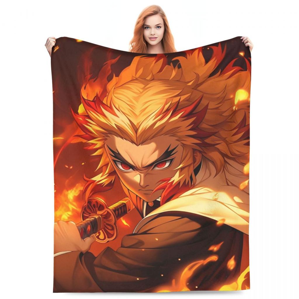 Пламенный столп Кёджуро Ренгоку Одеяла Аниме Клинок, рассекающий демонов Плюшевое Смешное Теплое Плед для покрывала Весна/Осень