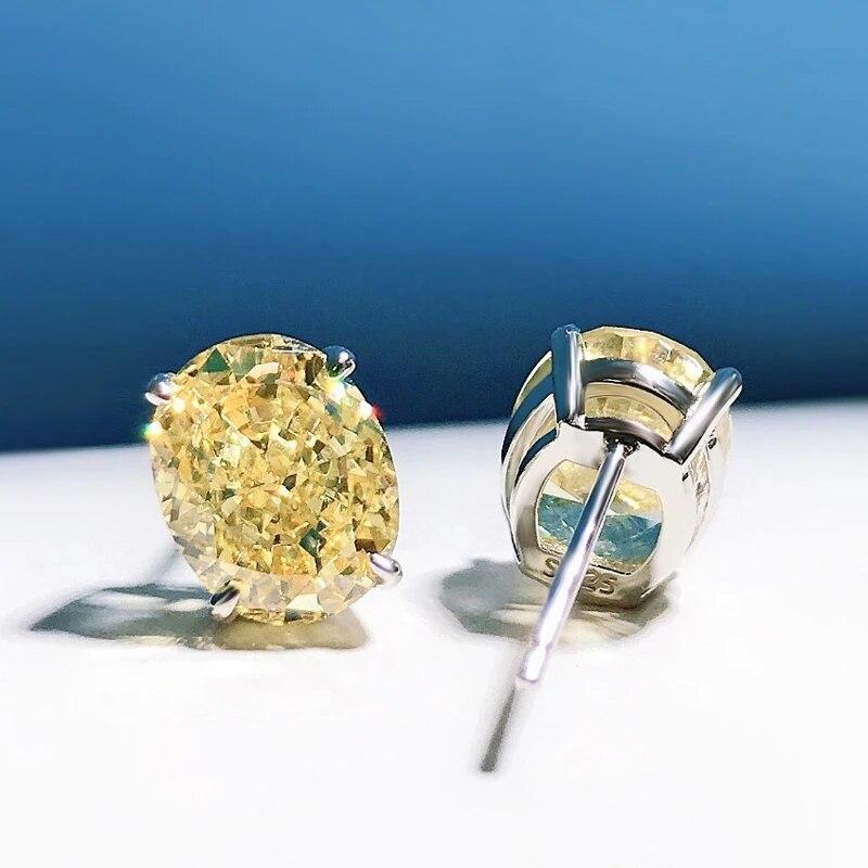 Женские серьги-гвоздики из стерлингового серебра 100% 925 пробы 8*10 мм, желтые, розовые, высокоуглеродистые, с бриллиантами, сверкающие свадебные ювелирные украшения
