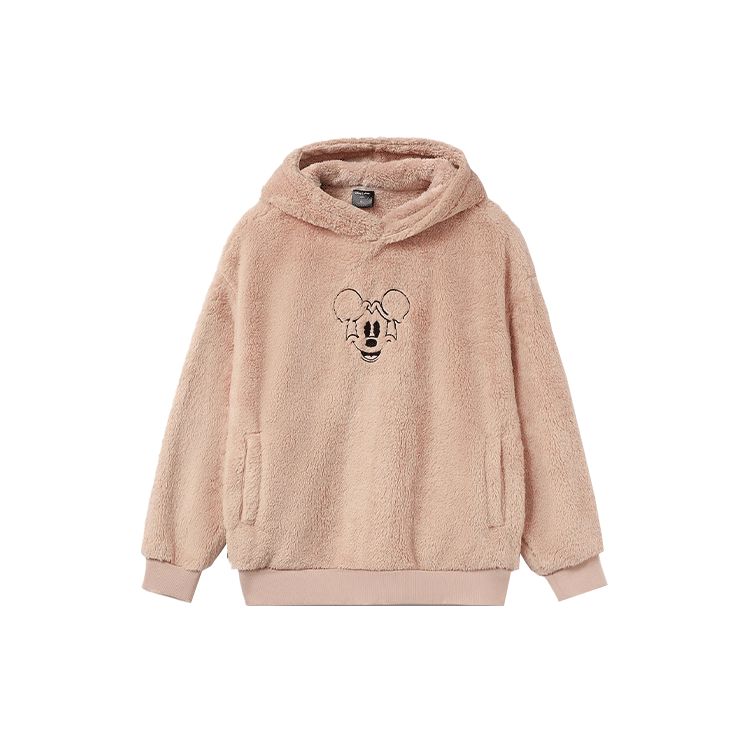 Li-Ning Disney Co-Branded Series Sporty Cartoon Embroidery Velvet Loose Hoodie with Plus Velvet Women Hoodie Rose-Pink AWDR684-2