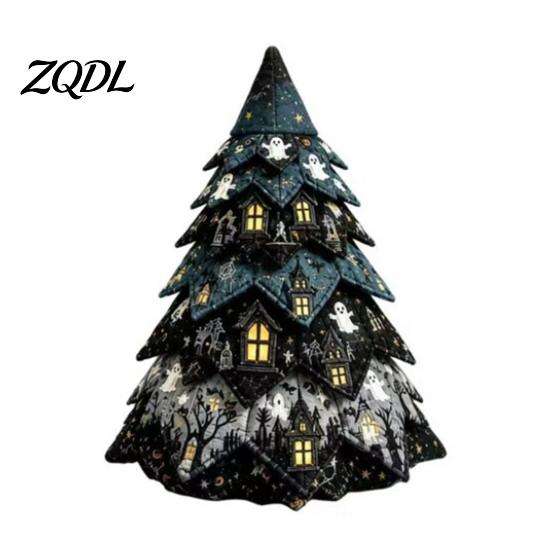 Handmade Sewing Crafts Halloween Quilted Fabric Tree Kit, Witch Cat Spider DIY Festive Desktop Displays 3D Padded Craft Project for Quilting