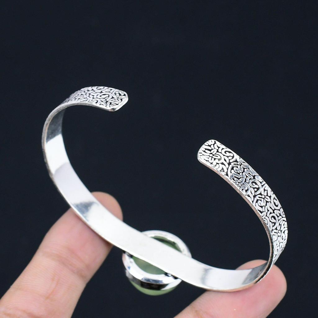 Daughters Day Deal Moss Prehnite Stone Sister Wedding Bangle 925 Sterling Silver
