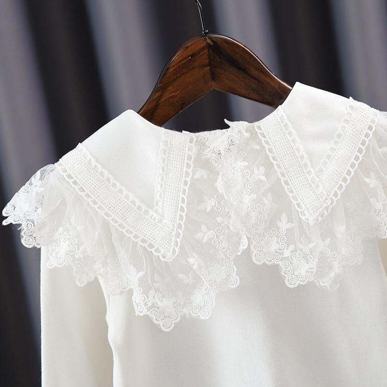 Базовая рубашка с длинными рукавами для девочек, весенне-осенний стиль, детская футболка с кукольным воротником, детская одежда