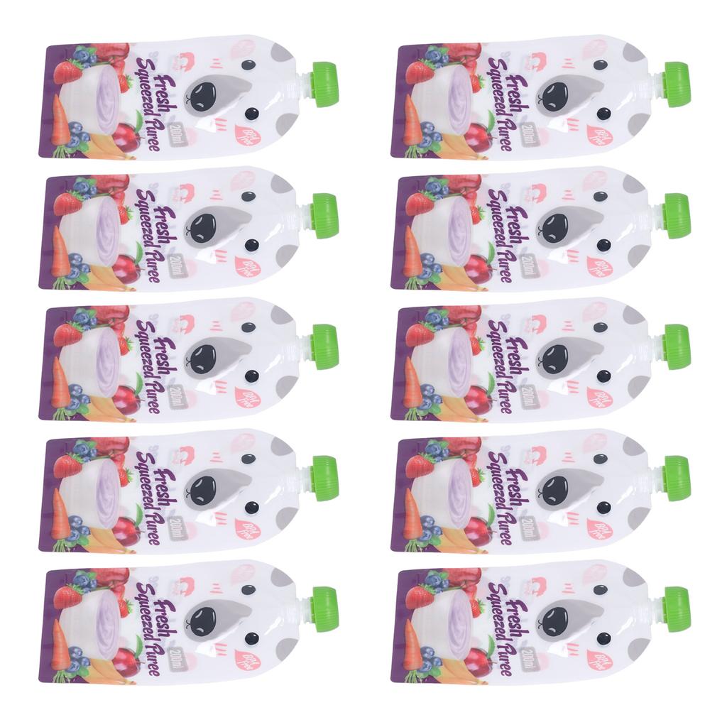 10 Pcs Reusable Food Pouch 200ml Refillable Portable Squeeze Baby Food Storage Bag for Fruit Puree