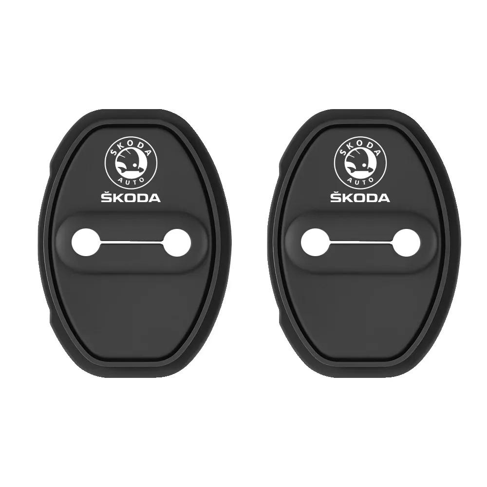 LQLT3 2/4pc Car Door Mute Damping Cushion Silicone Door Lock Buckle Door Protective Cover For Skoda Rapid Fabia 1 2 Karop Kamiq Superb