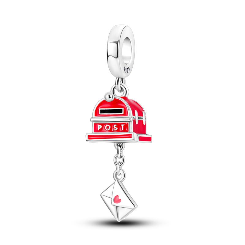 925 Silver Red Color Charms Bead Lipstick High Heels Heart Strawberry Dangle Fit Bangle Bracelet DIY Jewelry