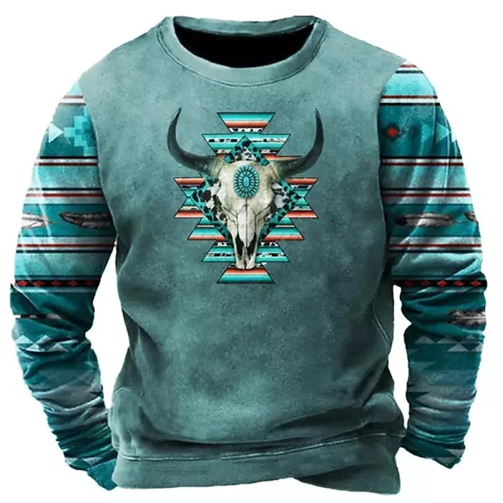 Зимняя мужская футболка с длинным рукавом Harajuku Ethnic Wind Graphics Vintage Clothes Pullover Shirt Casual Street Loose Casual Tee Top
