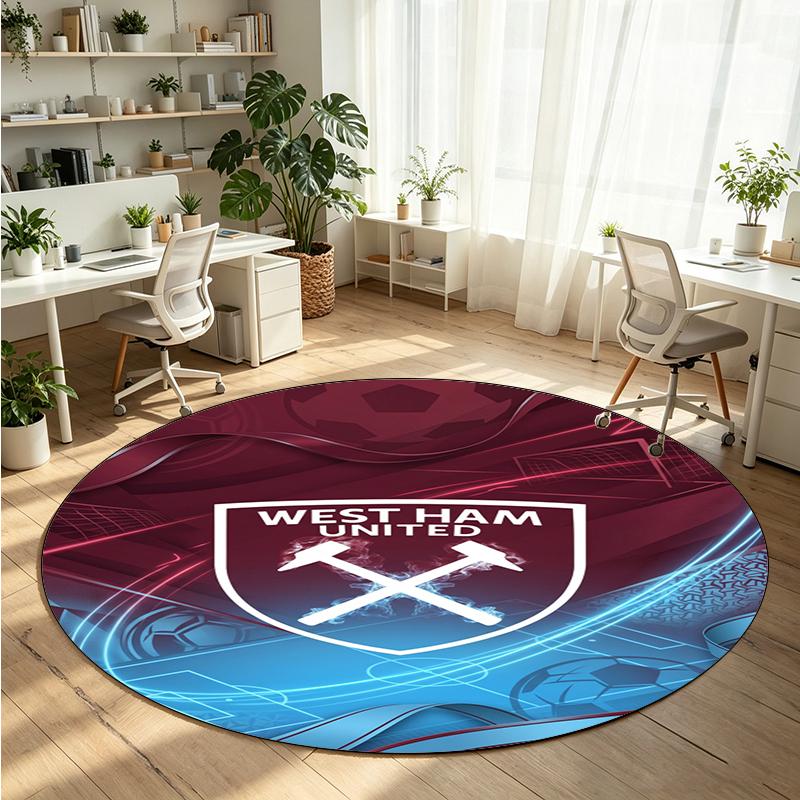 West Ham United Football Printed Round Crystal Velvet Rug Soft Non Slip Floor Carpet For Bedroom Holiday Gift