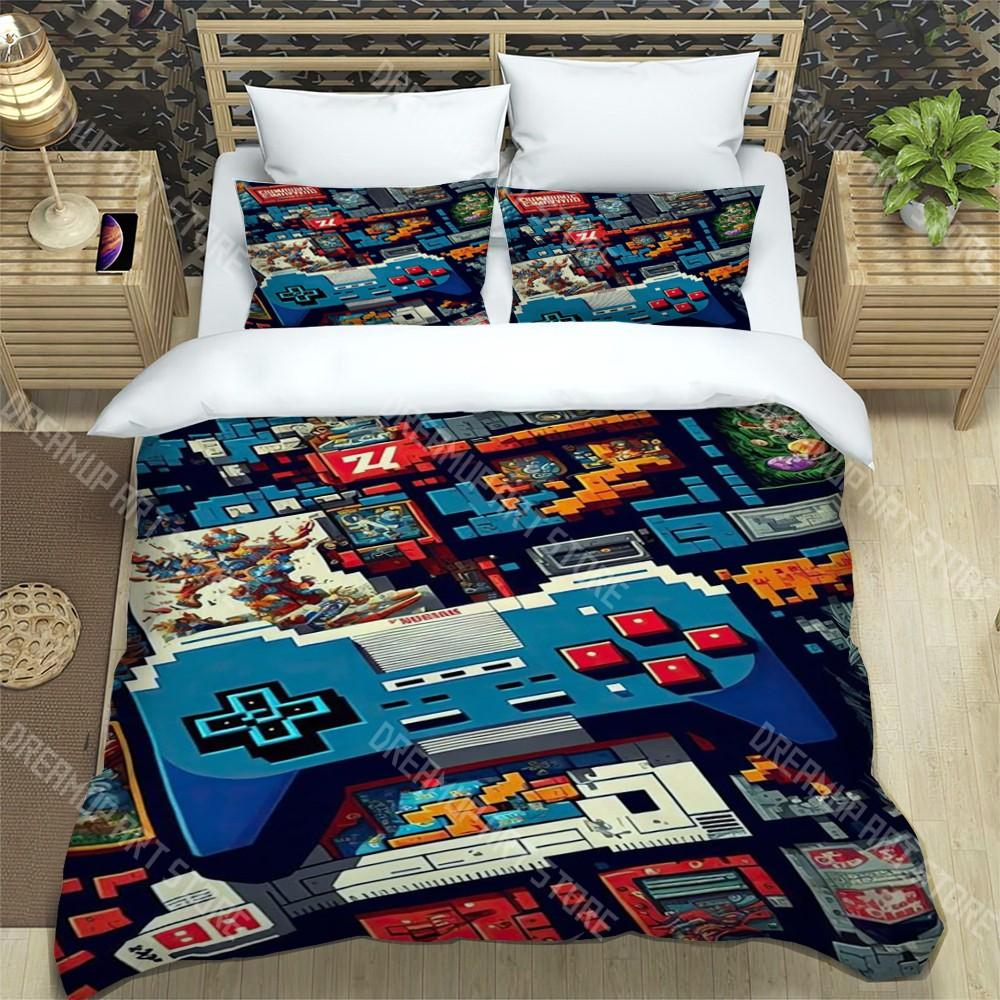 Creative Switch Game Trendy Print Three-piece Set Suitable for Kids or Adults Quilt Cover Pillowcase Bedding Set Birthday Gift