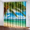 3D Nature Landscape Blue Sand Beach Sea Palm Leaves Shading Polyester Window Curtains for Bedroom Living Room Home Decor Hook