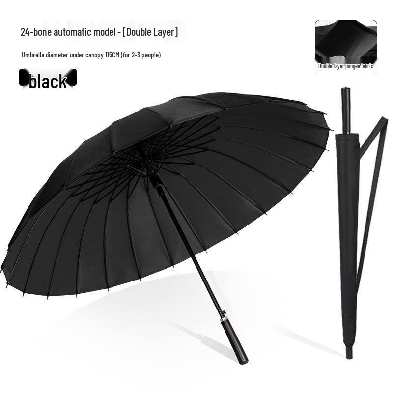 Extra Large Double Layer Men's Umbrella - 24 Bone, Long Handle, Reinforced, Thickened, Wind & Rain Resistant.