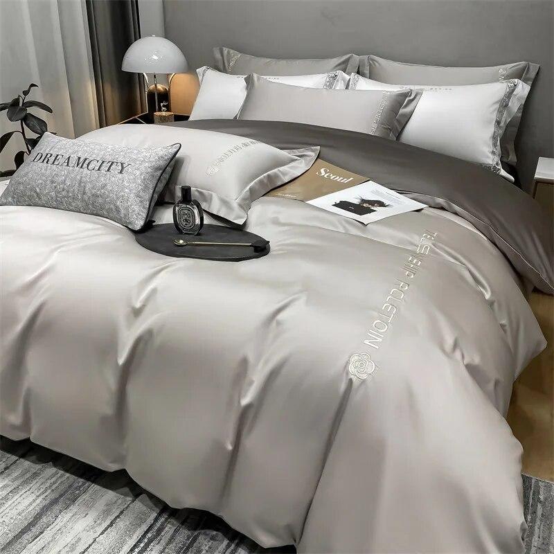 3/4 Pcs Comforter Bedding Sets Summer Luxury Machine Washable Quilt Cover Embroidered Smooth Sleeping Queen King Sheets Bed
