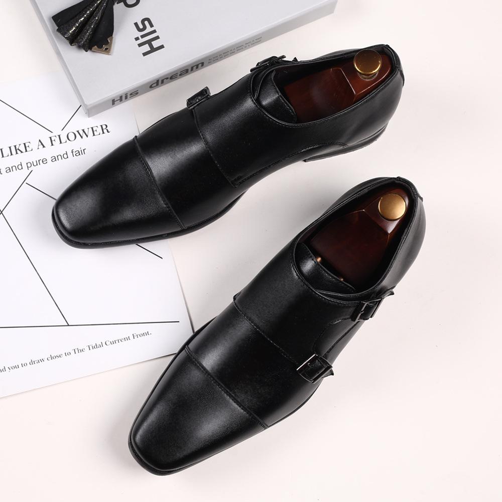 Men Dress Shoes Low Heel Retro Casual Double Buckle Shoes Wedding Shoes for Men