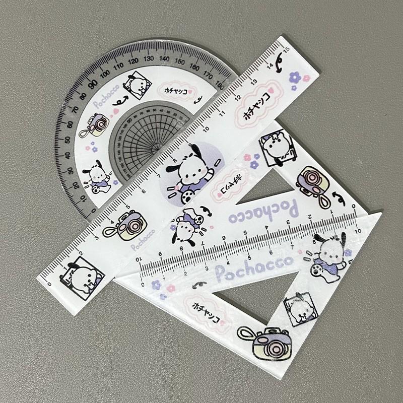 Cute Cat Acrylic Ruler Set - 4-Piece Cartoon Stationery for Students