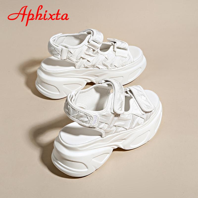 Модные летние сандалии Aphixta на платформе 7,5 см, женские туфли на танкетке, регулируемые застежки-липучки, шелковые ткани, крутые пляжные шлепанцы, большой размер 42