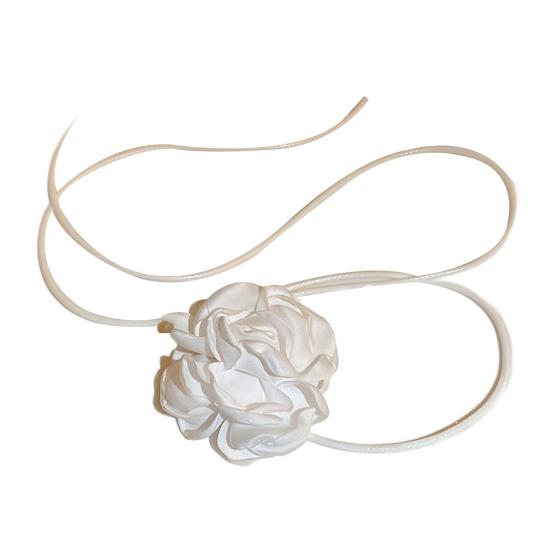 3D Rose Flower Choker Necklace Retro Black White Elegant Lace Up Adjustable Strappy