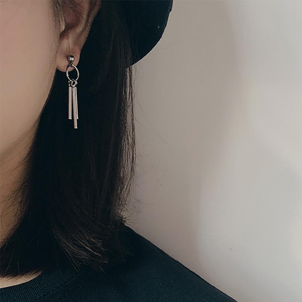 Punk Hip hop Stainless Steel Korea Bar Women Men Earring Tassel Earring Hoop Earring Clip Earring