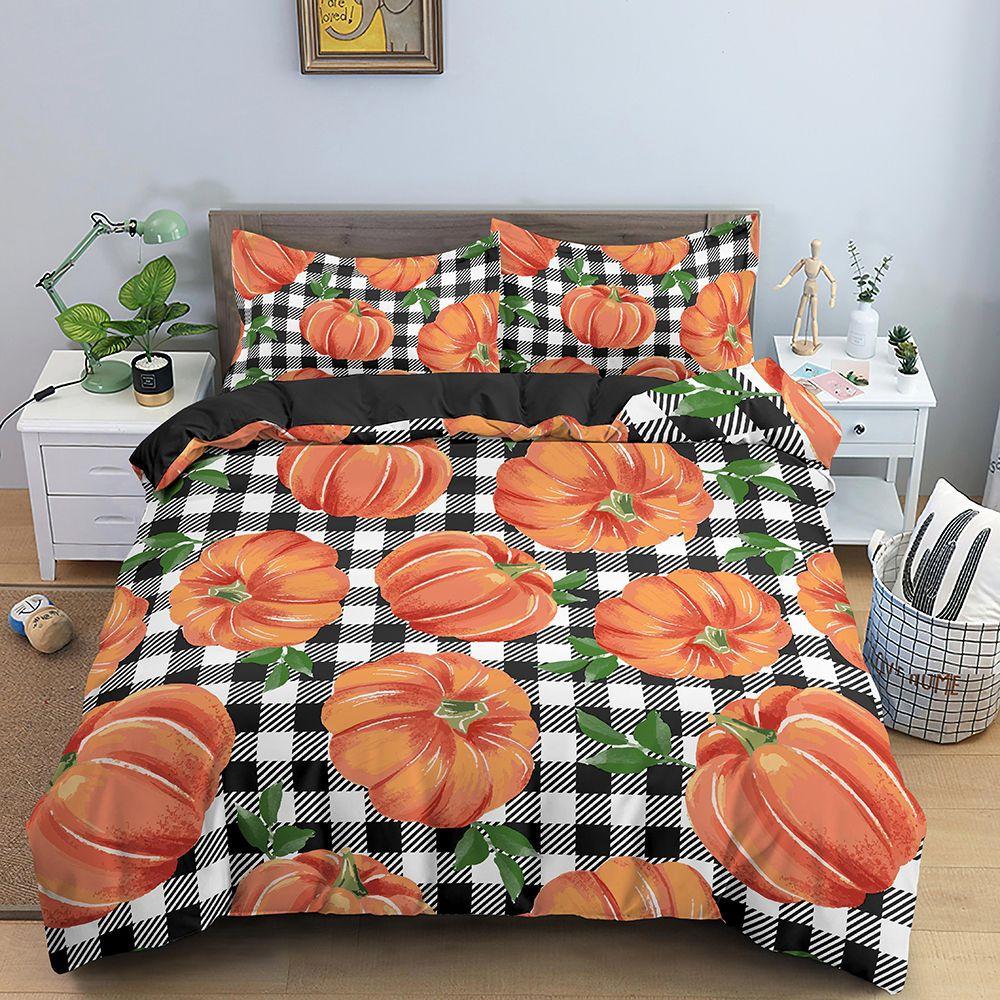 Bedding Set Evil Maple Leaf Pumpkin Theme Print Quilt Cover and Pillowcase 2/3 Pieces EU/US/AU/UK Single Double Bed Home Decoration