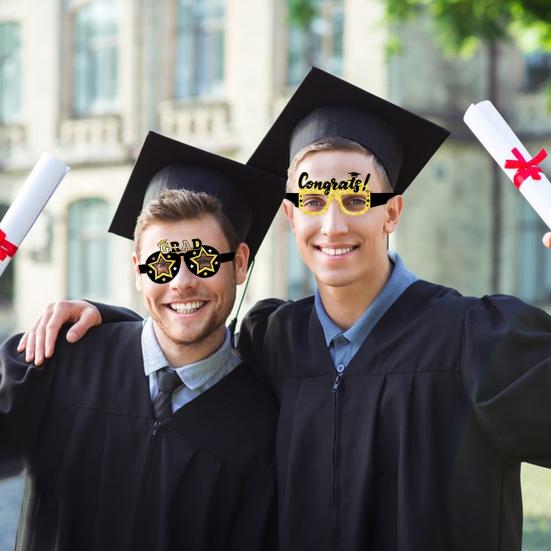 6 шт. черно-золотых выпускных очков класса 2025 года, очки для украшения выпускного вечера, реквизит для фотобудки