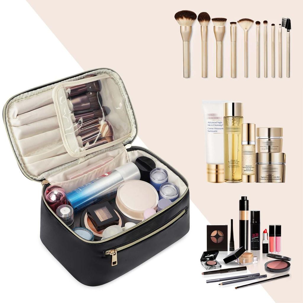 Makeup Bag, Travel Make Up Organizer Cosmetic Brush Bags Case for Women In Eco Vegan Leather, For Women Makeup Bag for Girls