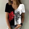 Short Sleeve Summer New Women Fashion T-shirts 3D Floral Print Streetwear Ladies Pullovers Tops V-Neck Female Casual Tee