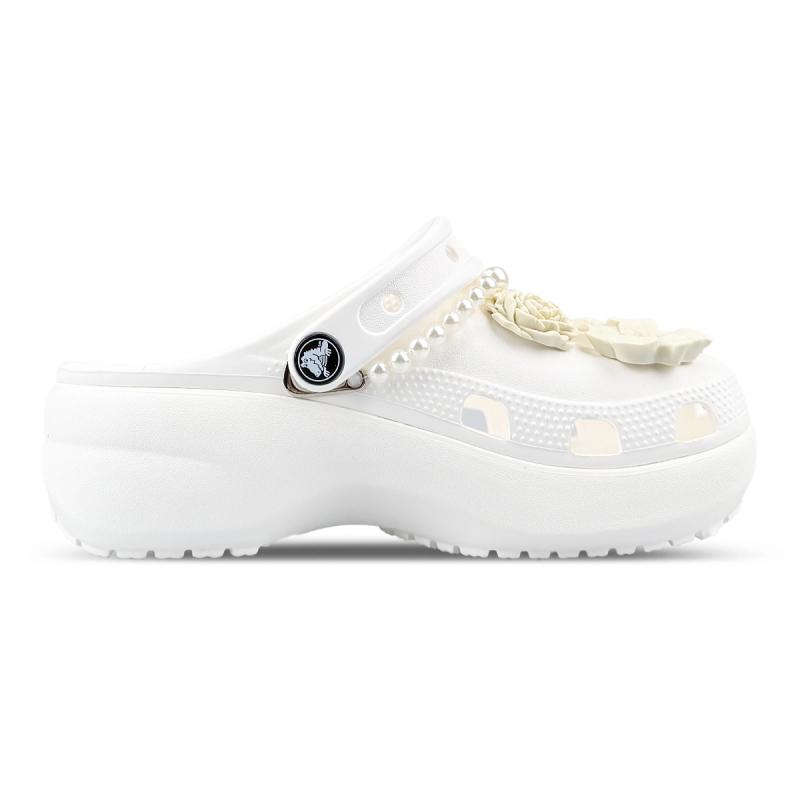 Crocs Классические клоги на платформе EVA ZR Zhiran Immortal Bone Flower Pearl Французская ручная роспись Универсальные дырочные туфли Унисекс Белый